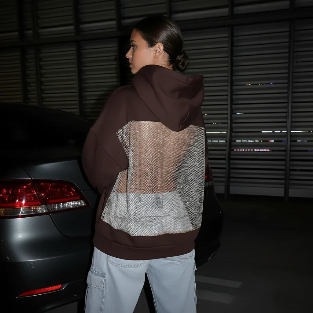 Backstage Crystal-Mesh Hoodie